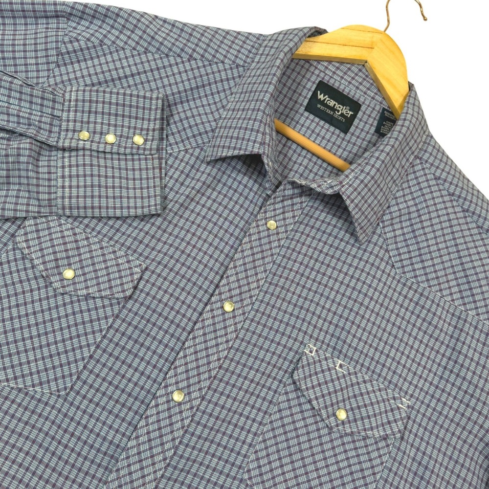 Wrangler Western Shirt Mens 3XL Blue Plaid Pearl Snap Long Sleeve 75932PP